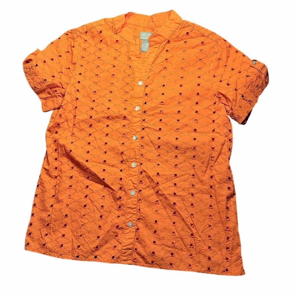 Additions Chicos orange button front eyelet blouse top size 2 large coastal
